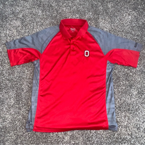 Men’s Varsity Authentic Apparel Ohio State Polo Shirt Medium Scarlet Red Gray - Picture 1 of 6